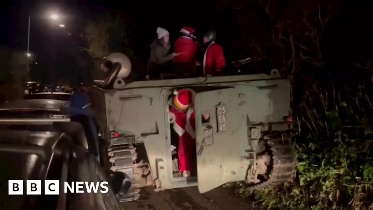 Santa-filled armoured truck gets stuck in Cornwall lane