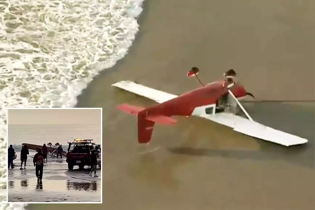 Small plane crash lands, flips upside down on Santa Monica shore