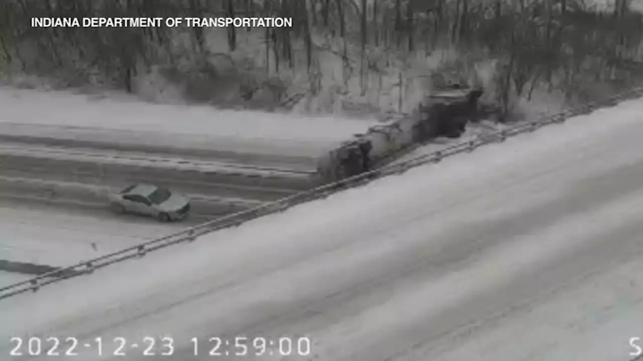 Parts of I-94 reopen in Indiana after tanker overturns amid slick conditions