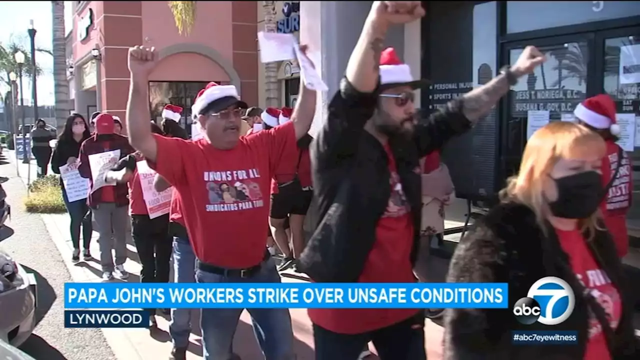 Workers at Papa John's in Lynwood go on strike for better security, higher pay