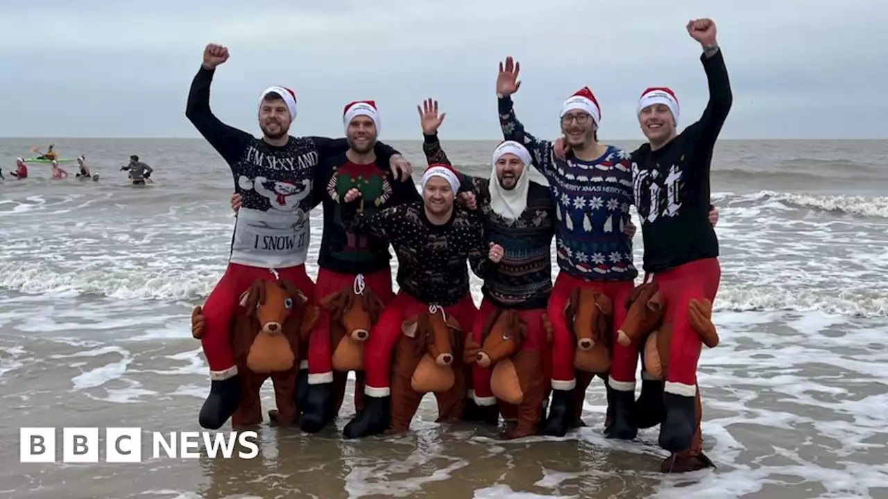 Hundreds brave North Sea in Christmas Day dips