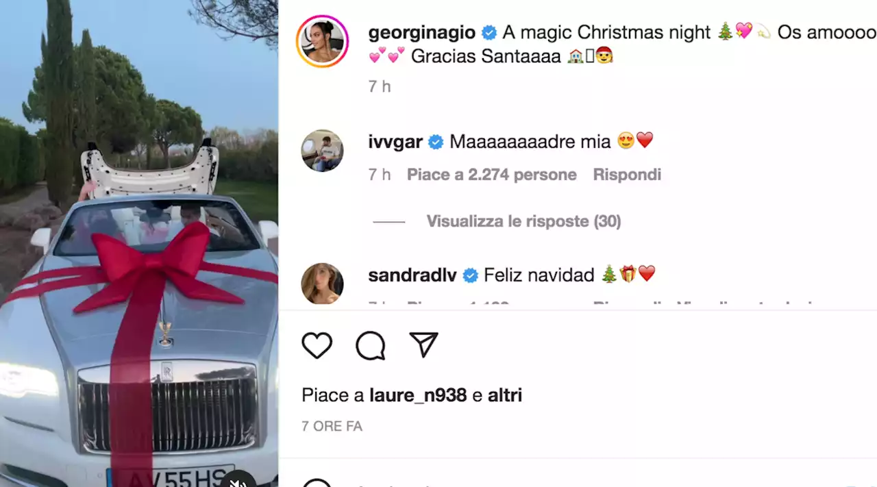 Georgina Rodriguez e Cristiano Ronaldo, la modella regala al marito una Rolls Royce per Natale