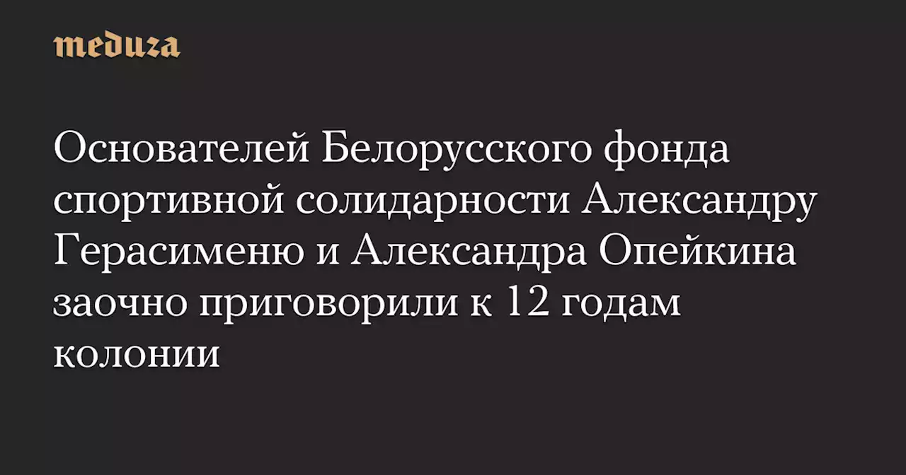 Основателей Белорусского фонда спортивной солидарности Александру Герасименю и Александра Опейкина заочно приговорили к 12 годам колонии — Meduza