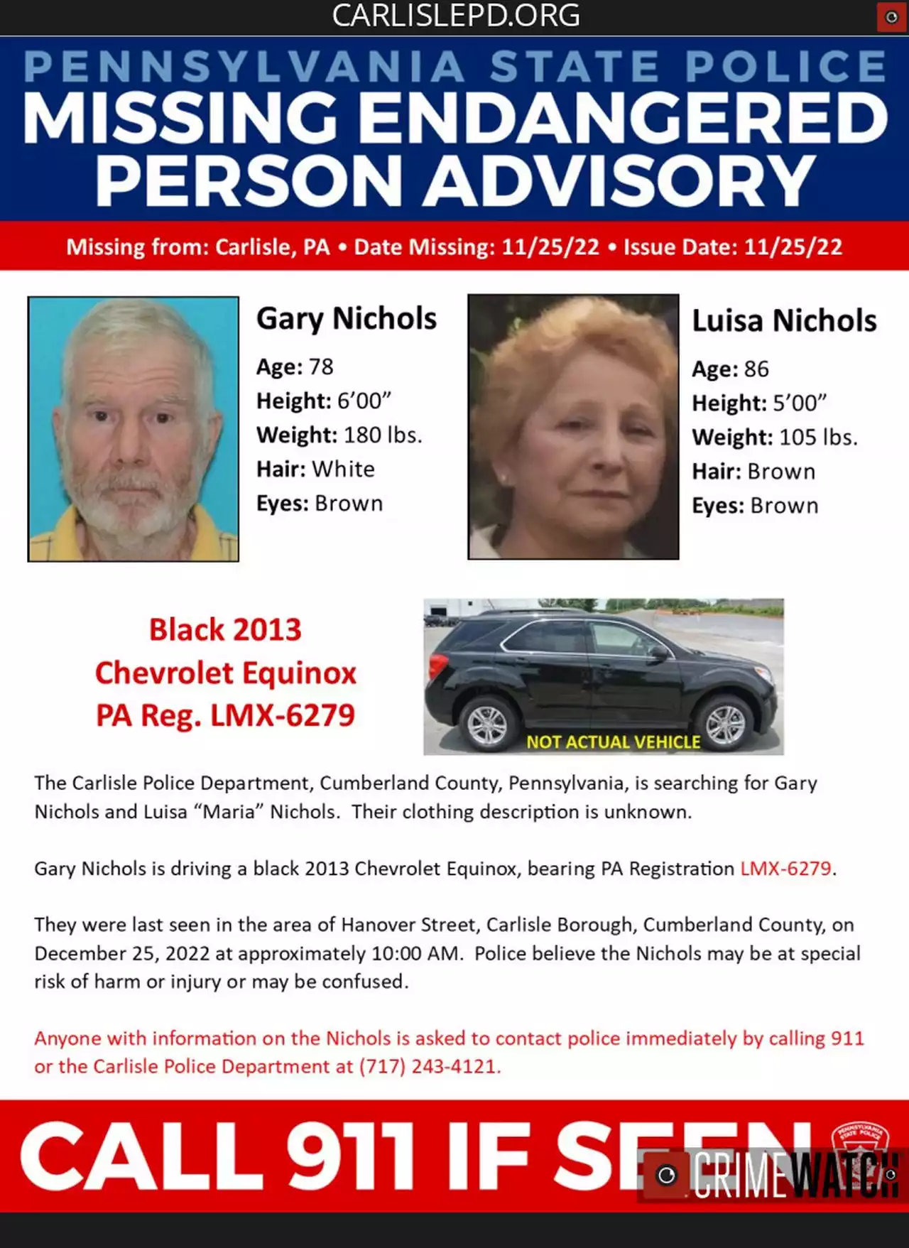 Carlisle police looking for missing elderly couple