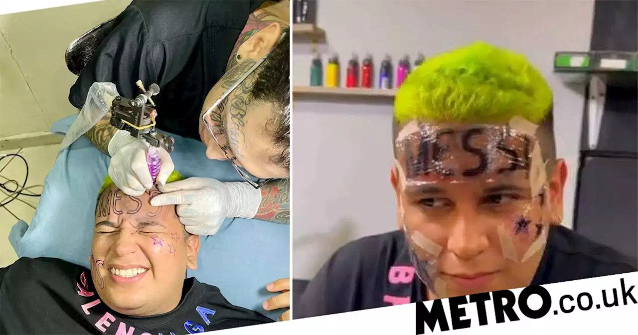 Man was so excited about World Cup win he got Messi's name tattooed on his head