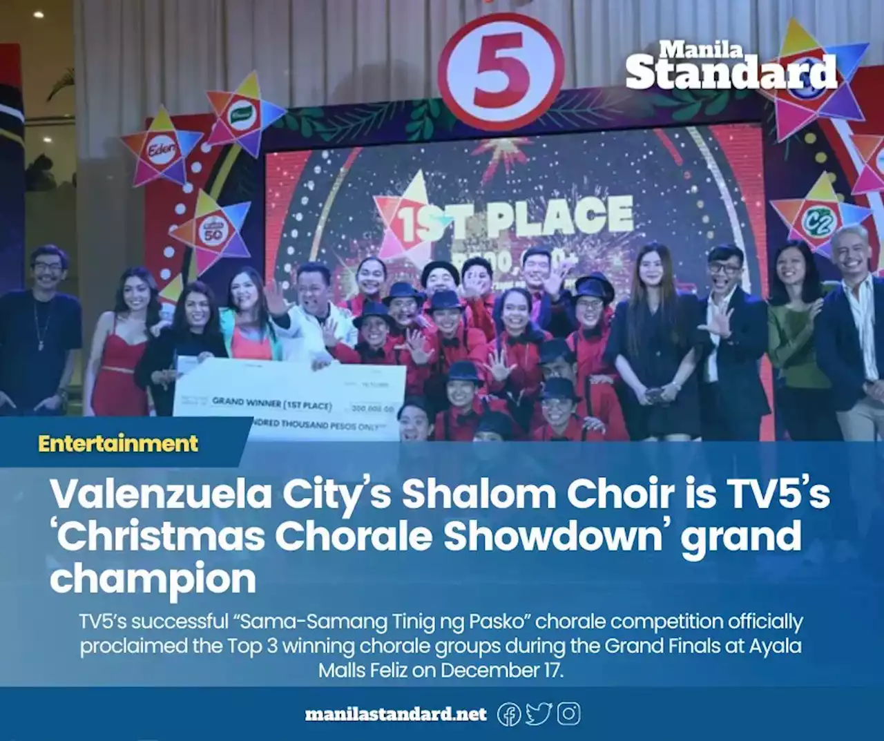 Valenzuela City’s Shalom Choir is TV5’s ‘Christmas Chorale Showdown’ grand champion