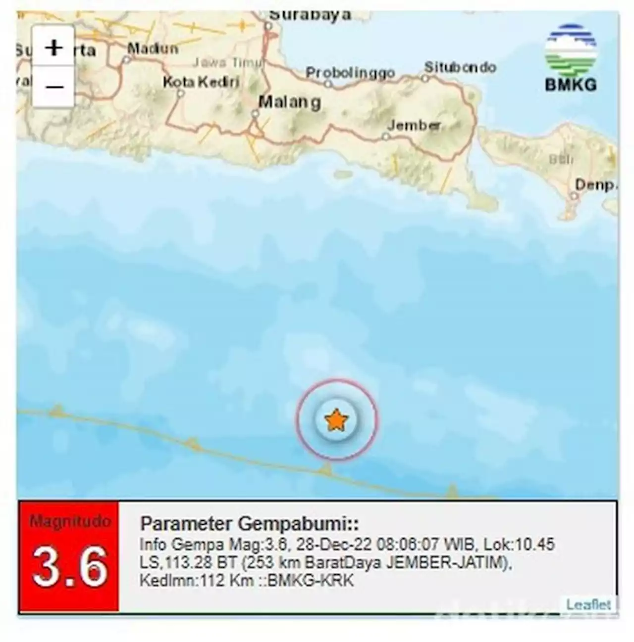 Gempa Berkekuatan M 3,6 dan M 4 Guncang Jember