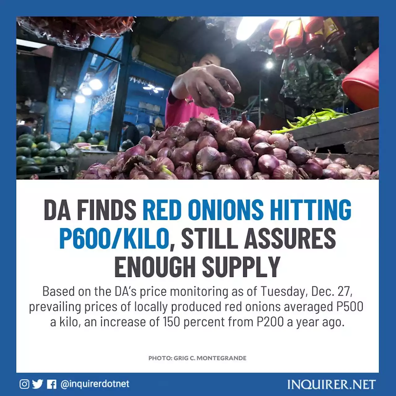 DA finds red onions hitting P600/kilo, still assures enough supply