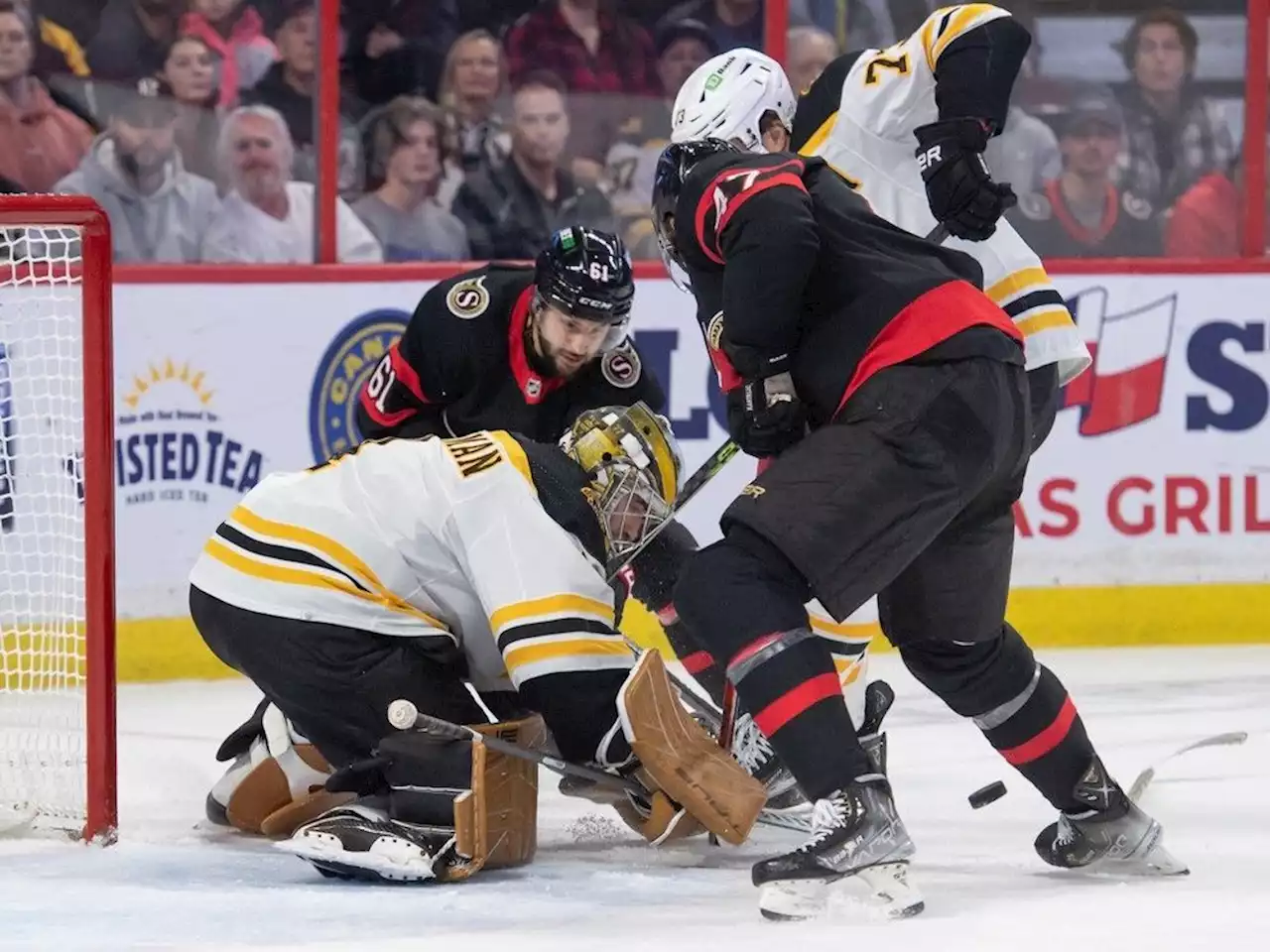 Talbot a standout in net as Senators pull out shootout win over league-leading Bruins