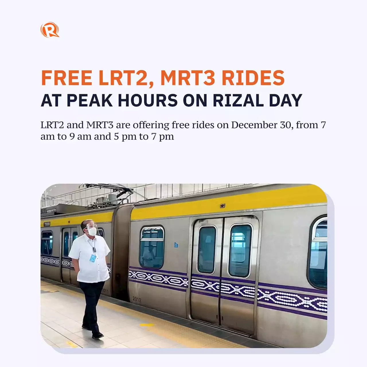 Free LRT2, MRT3 rides at peak hours on Rizal Day