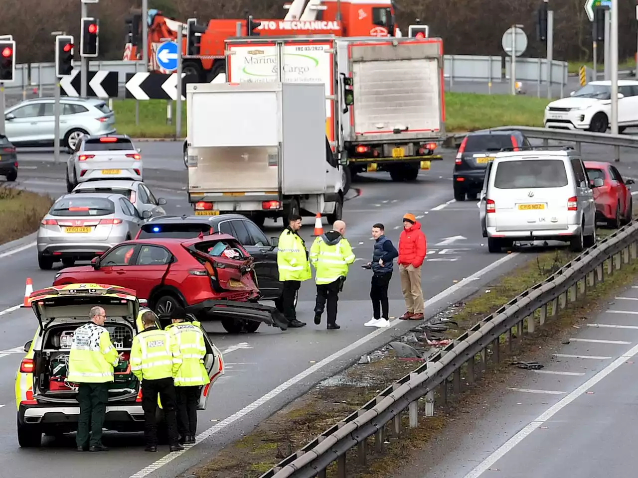 Ambulance and fire crews called after four-car crash on A5 at Shrewsbury