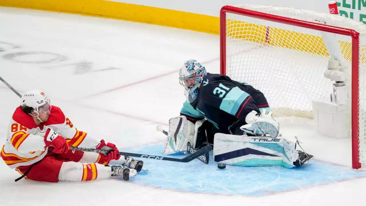 Philipp Grubuaer's season-high 41 saves not enough as Kraken fall 3-2 to Flames