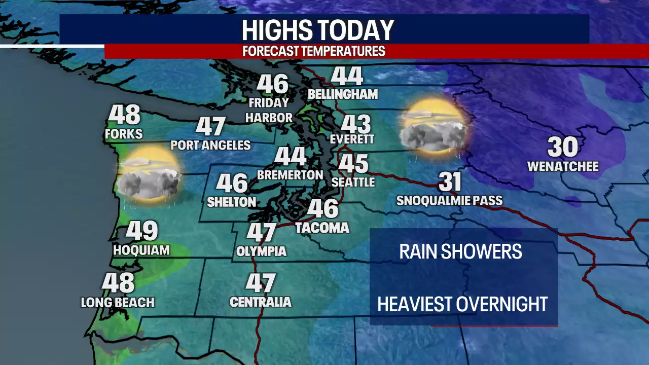 Seattle weather: Rain showers and mountain snow return Thursday, Friday