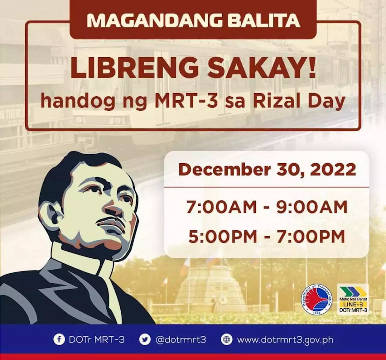 MRT3 offers free rides on Rizal Day