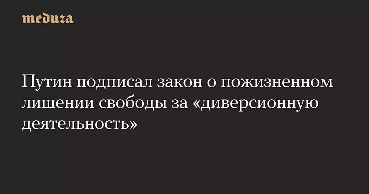 Путин подписал закон о пожизненном лишении свободы за «диверсионную деятельность» — Meduza