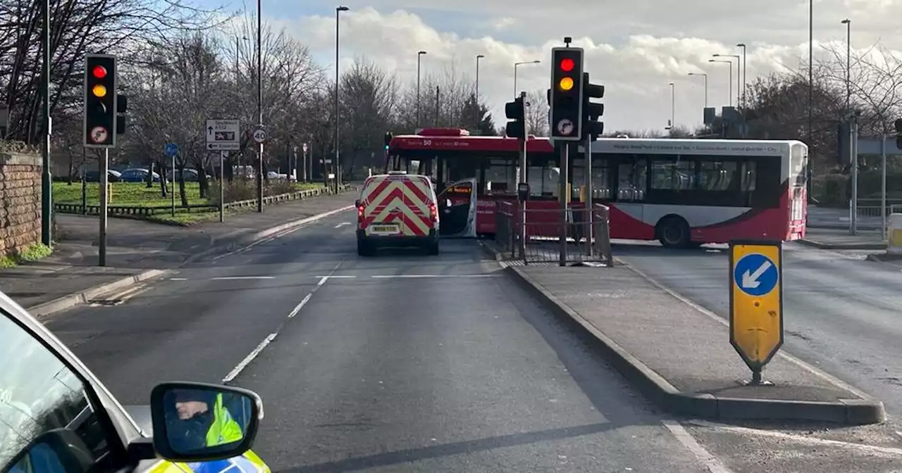 Man hospitalised after crash between cyclist and bus