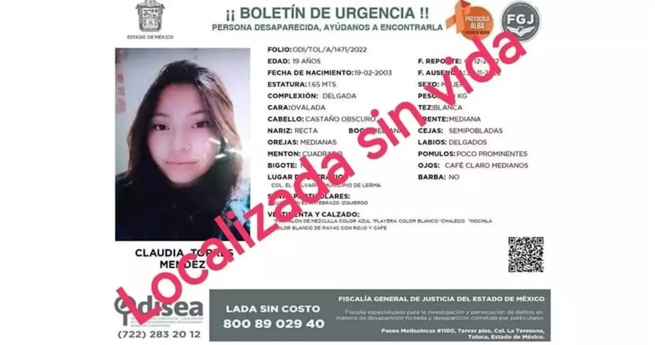 Edomex: Localizan sin vida a Claudia; desapareció hace un día al salir de trabajar