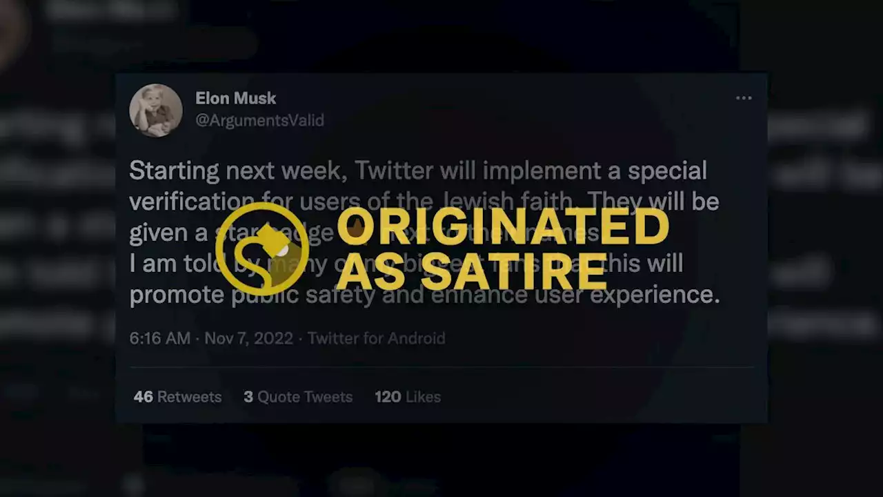 Tweet About Elon Musk Giving Jewish Accounts Star Badges Is Satire