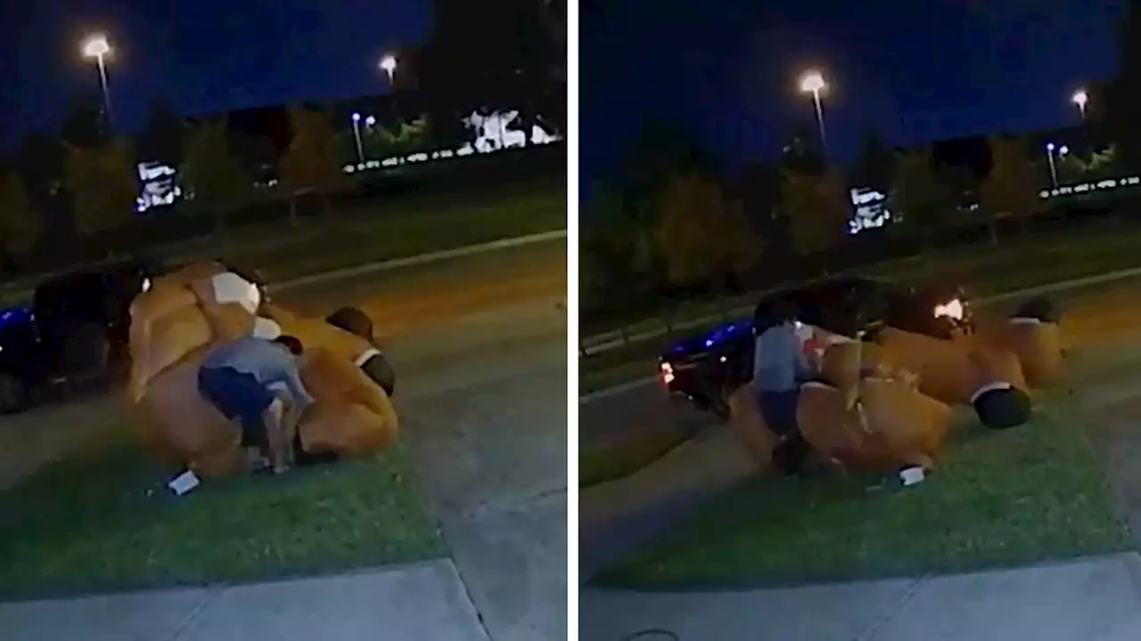 Thieves Captured on Ring Camera Making Off with 16-Foot Inflatable Rudolph the Red-Nosed Reindeer