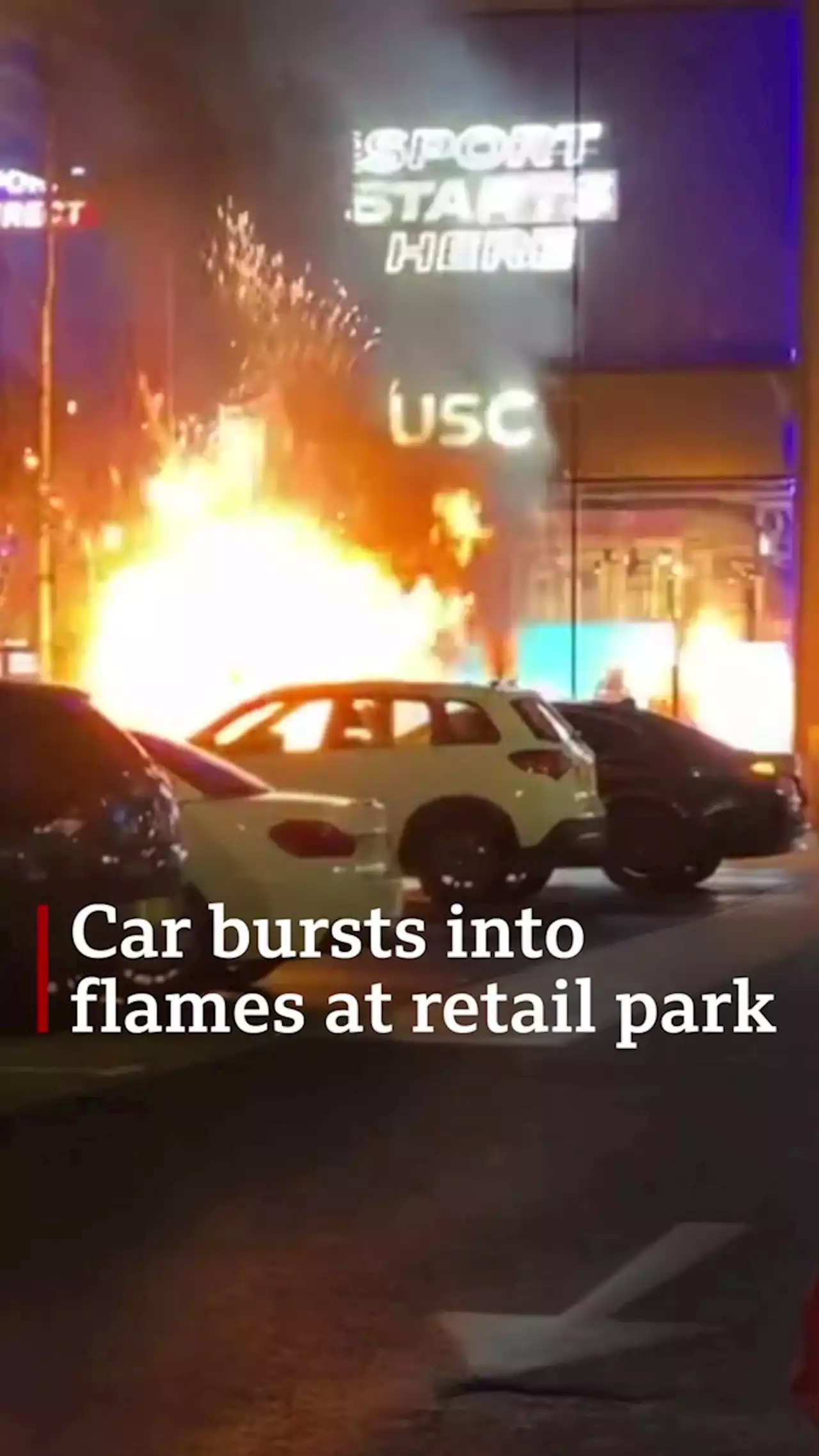 Car bursts into flames at retail park