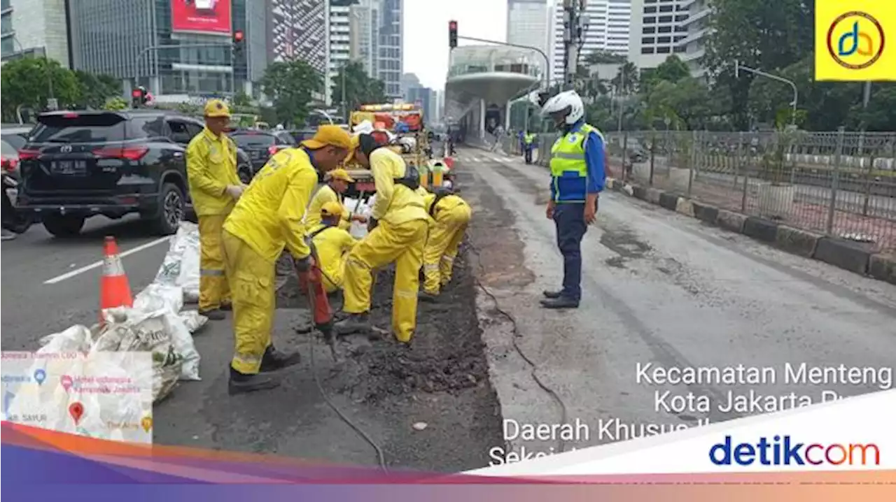 Bina Marga Jakpus Perbaiki Lubang Rawan Jl Sudirman Arah Bundaran HI