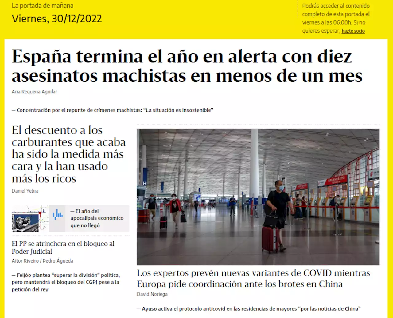 La portada del 30 de diciembre de 2022 - elDiario.es