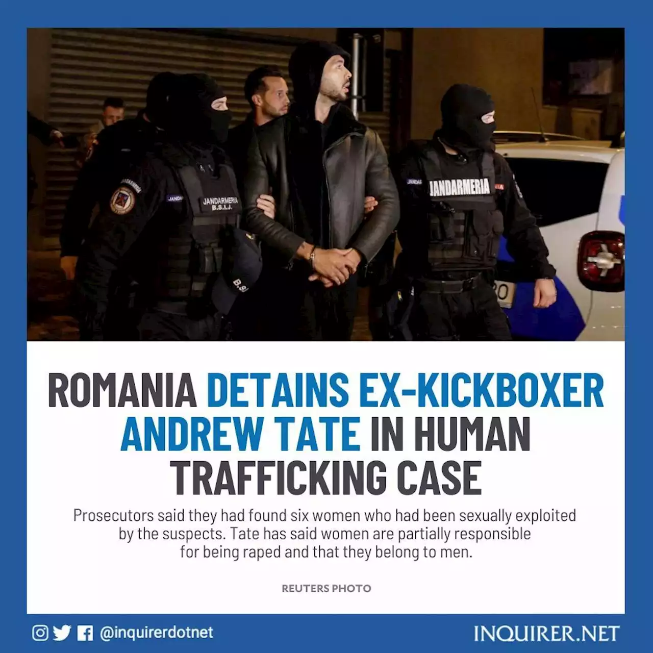 Romania detains ex-kickboxer Andrew Tate in human trafficking case