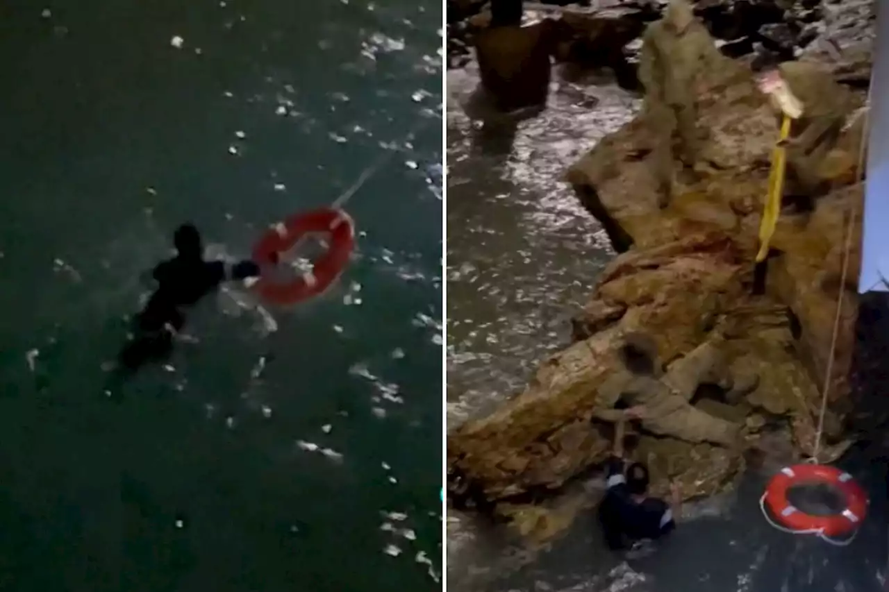 Video captures moment soldiers rescue man drowning below jetty