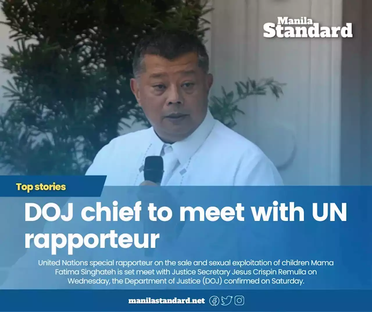 DOJ chief to meet with UN rapporteur