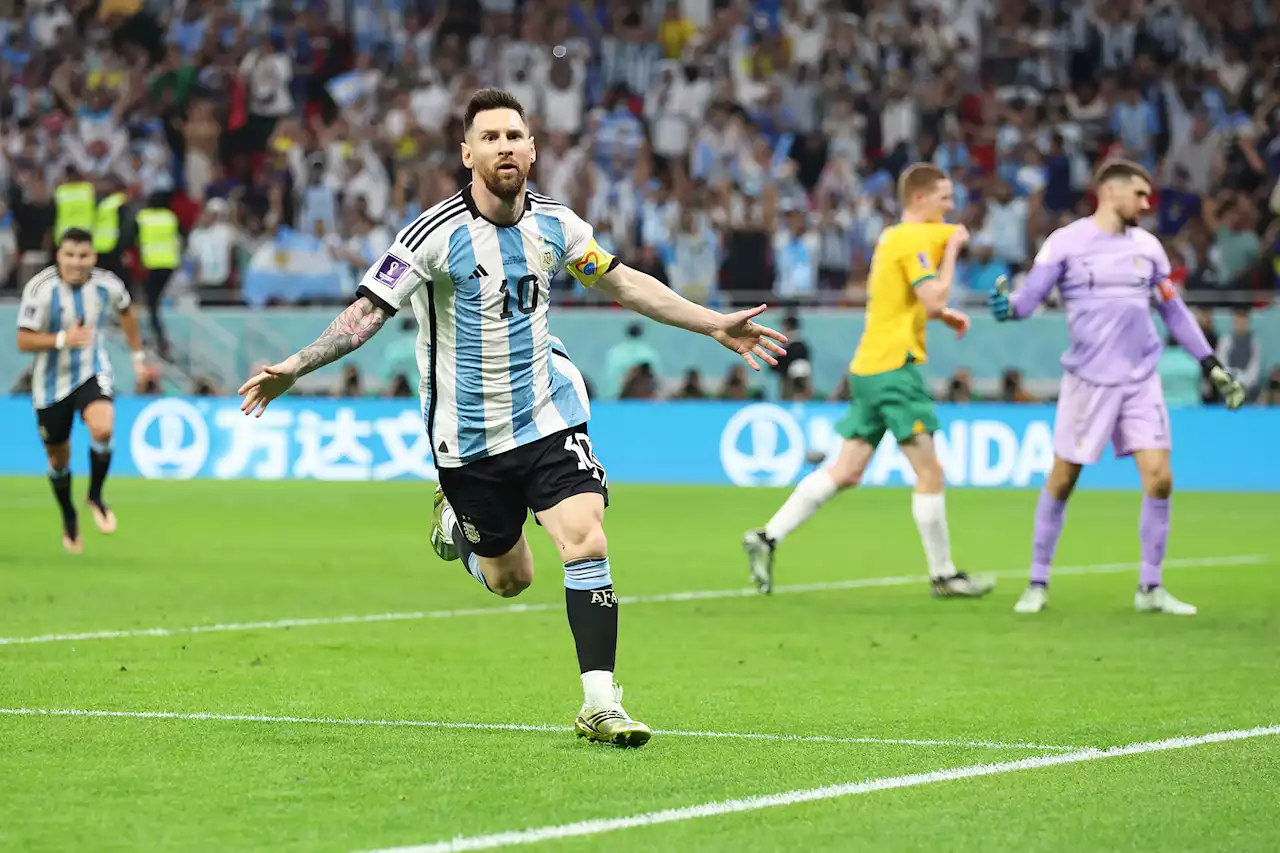 Lionel Messi’s first knockout-stage goal helps Argentina top Australia at World Cup