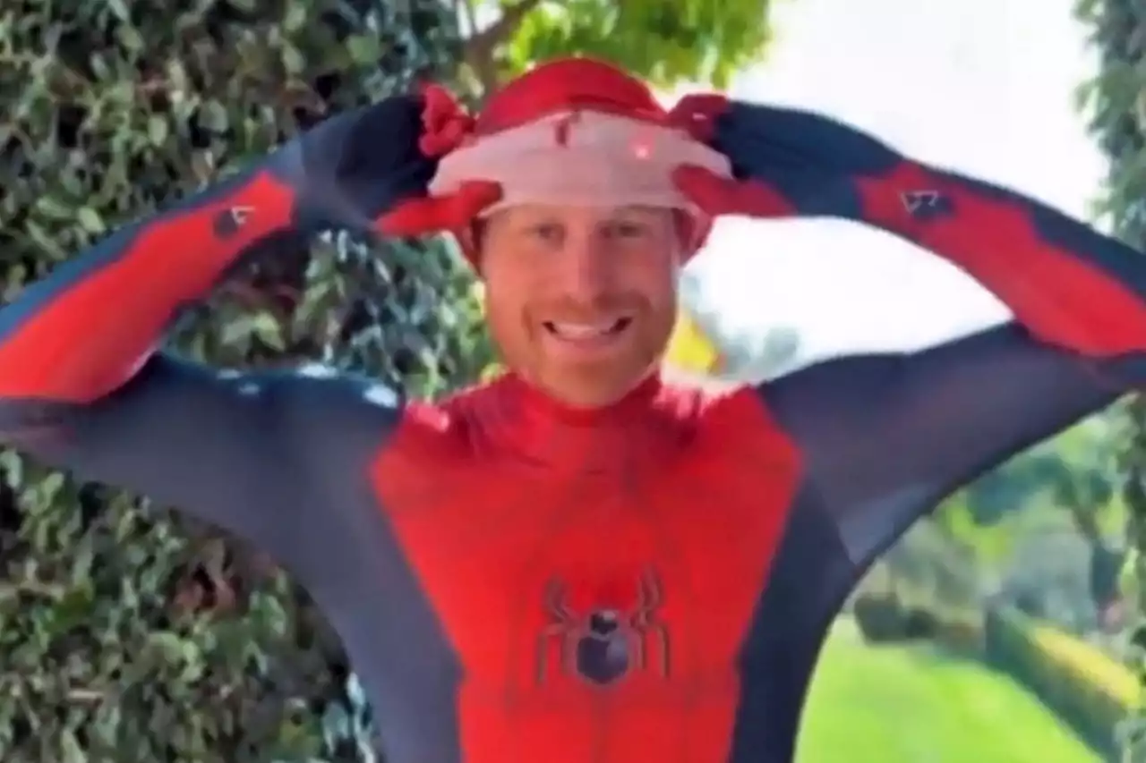 Harry dresses up as Spider Man as he sends Xmas message to bereaved kids