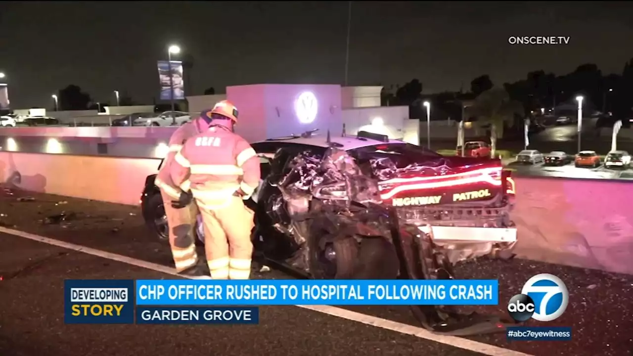 CHP officer hospitalized after driver slams into patrol vehicle in Garden Grove