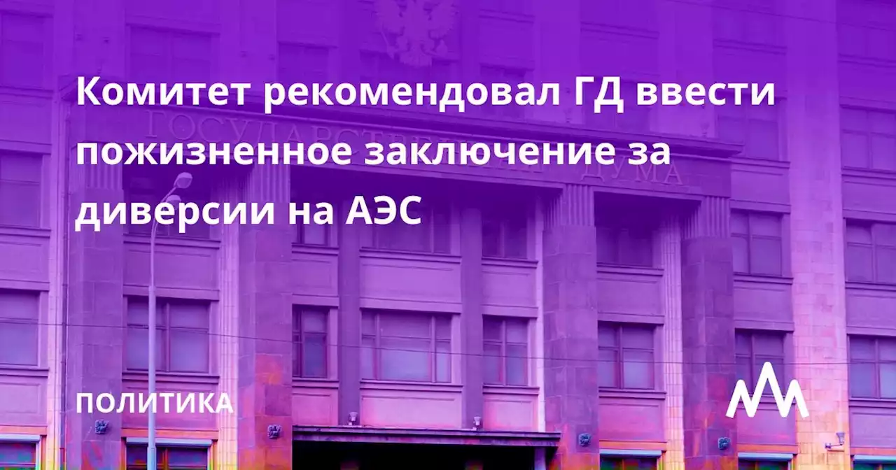 Комитет рекомендовал ГД ввести пожизненное заключение за диверсии на АЭС