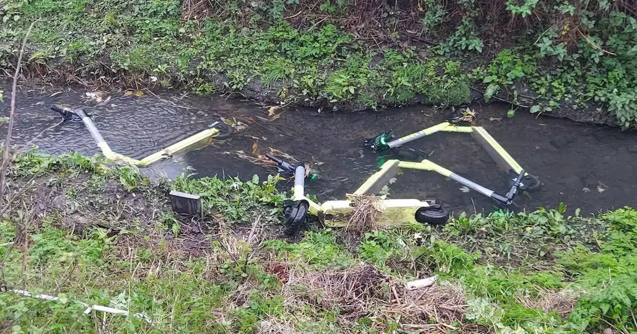 Man's shock after e-scooters found dumped in brook