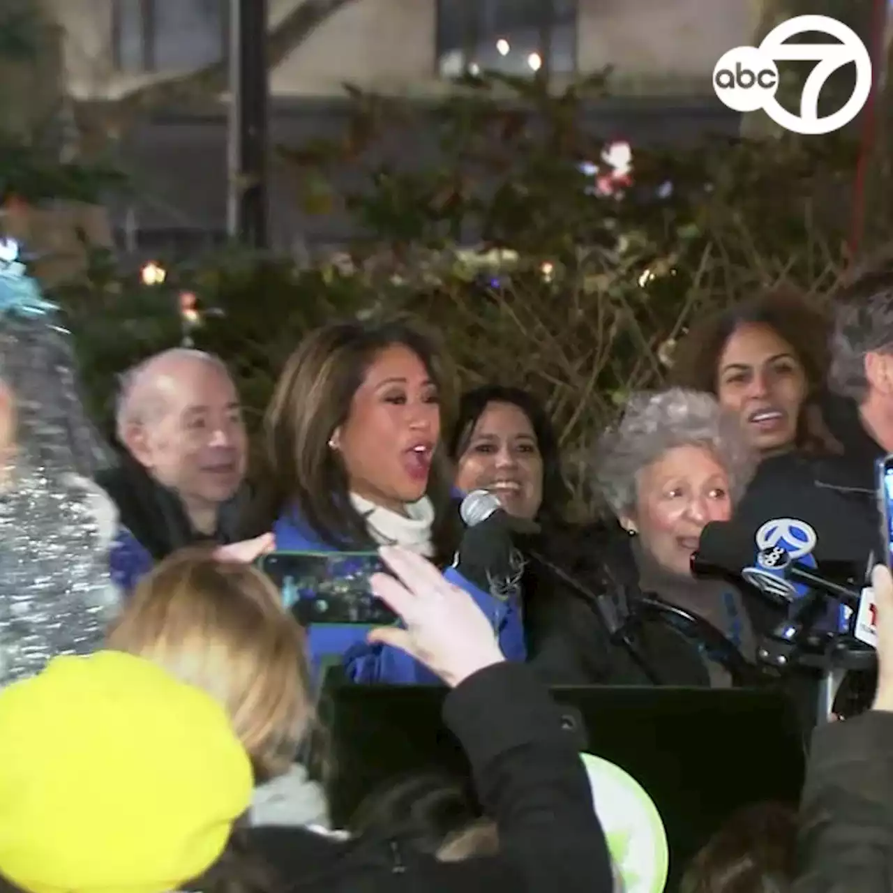 Lincoln Square tree lit up for holiday season