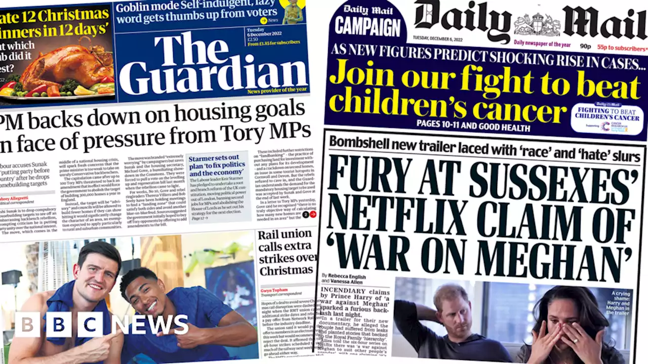 Newspaper headlines: 'Fury at Sussexes'' and PM 'abandons' housing goals