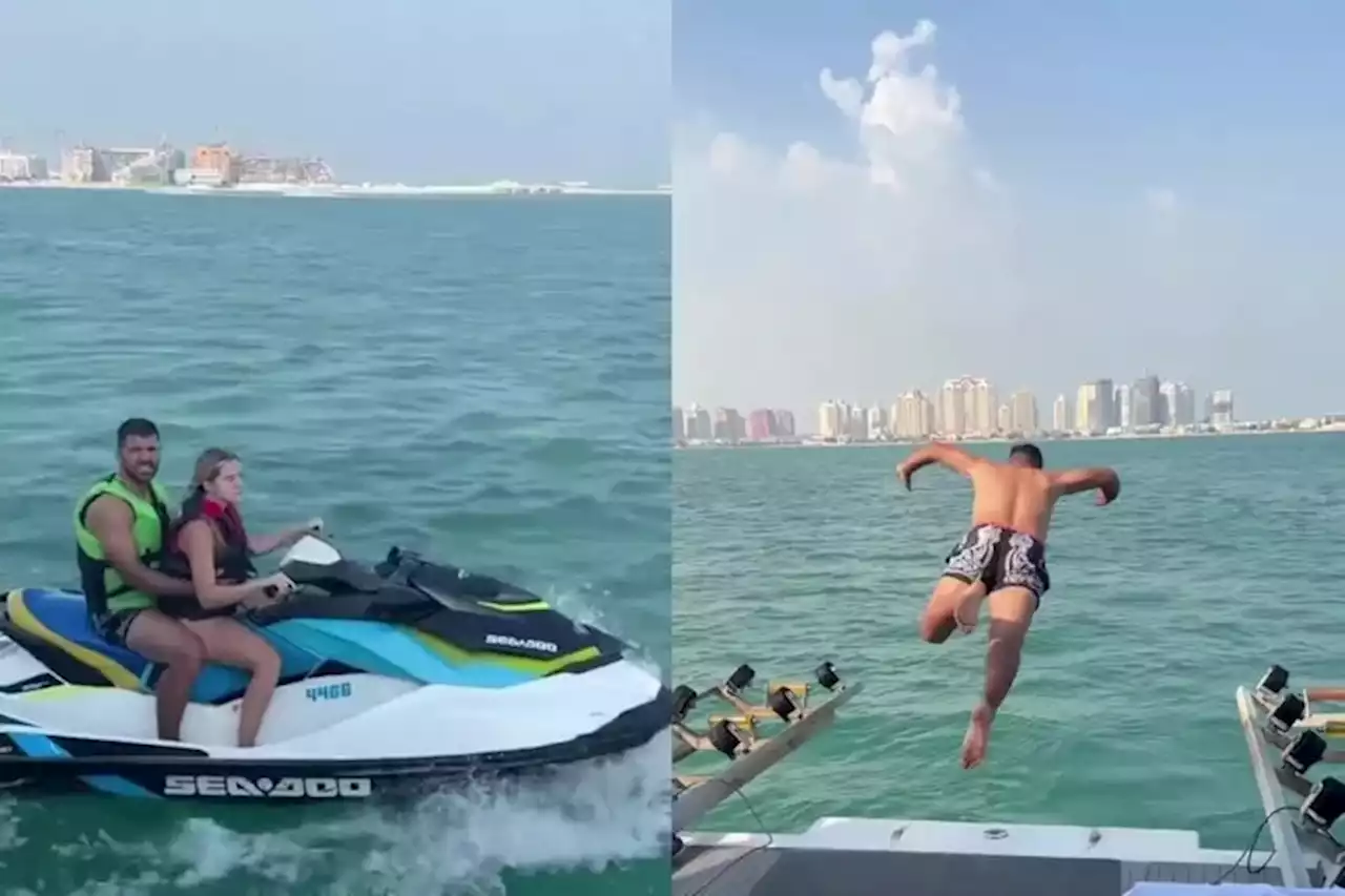 Motos de agua, jacuzzi, y chapuzón: el día del Kun Agüero con su hijo Benjamín y Sofía Calzetti en Qatar