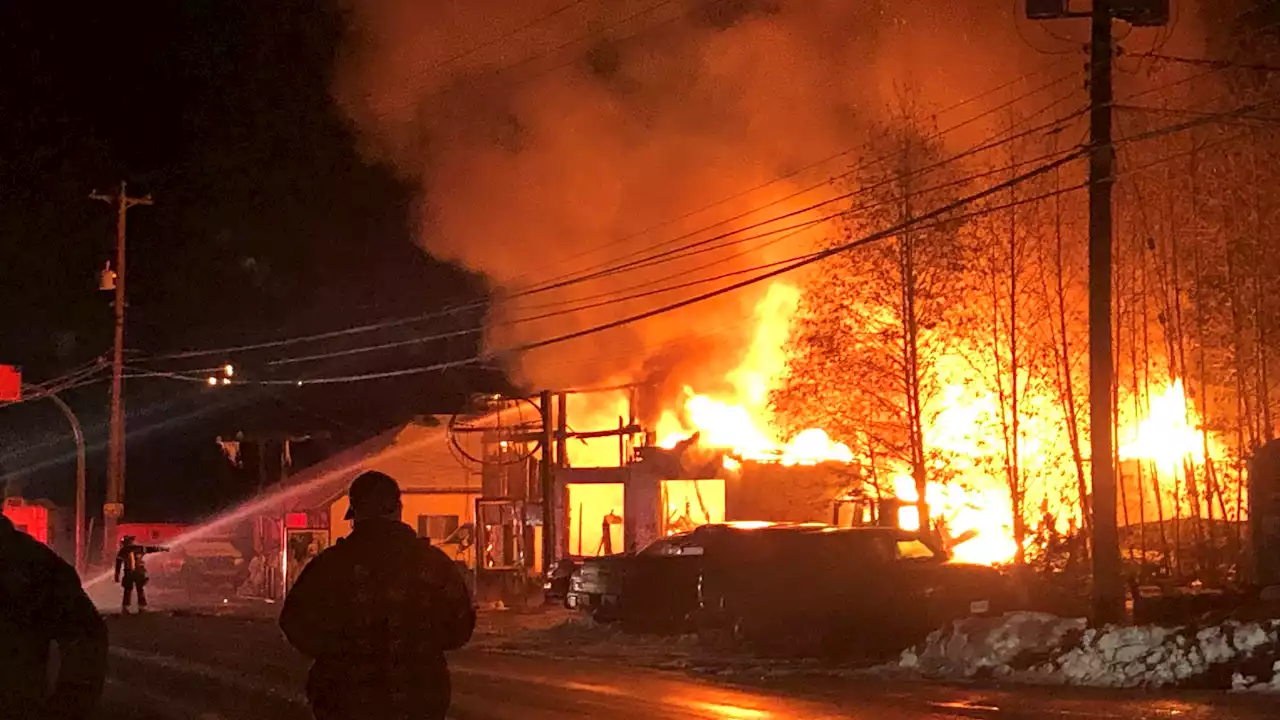 Bowser gas station fire shuts down stretch of Highway 19A