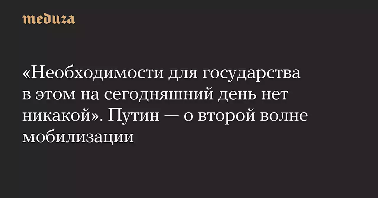 «Необходимости для государства в этом на сегодняшний день нет никакой». Путин — о второй волне мобилизации — Meduza