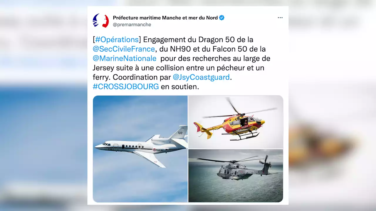 Jersey : trois pêcheurs portés disparus après une collision entre leur bateau et un ferry