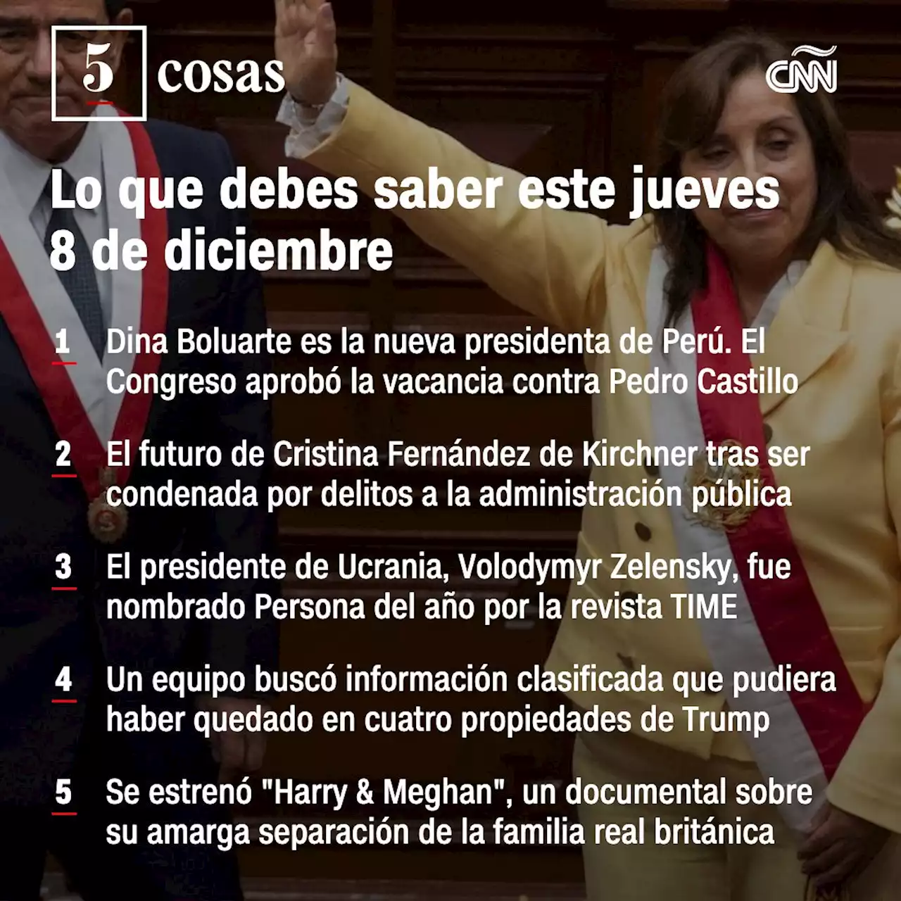 Las 5 cosas que debes saber este 8 de diciembre: Perú amanece con una nueva presidenta