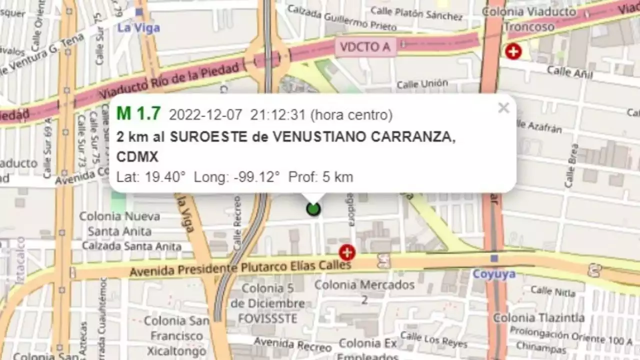 Registran sismo de magnitud 1.7 con epicentro en la Ciudad de México