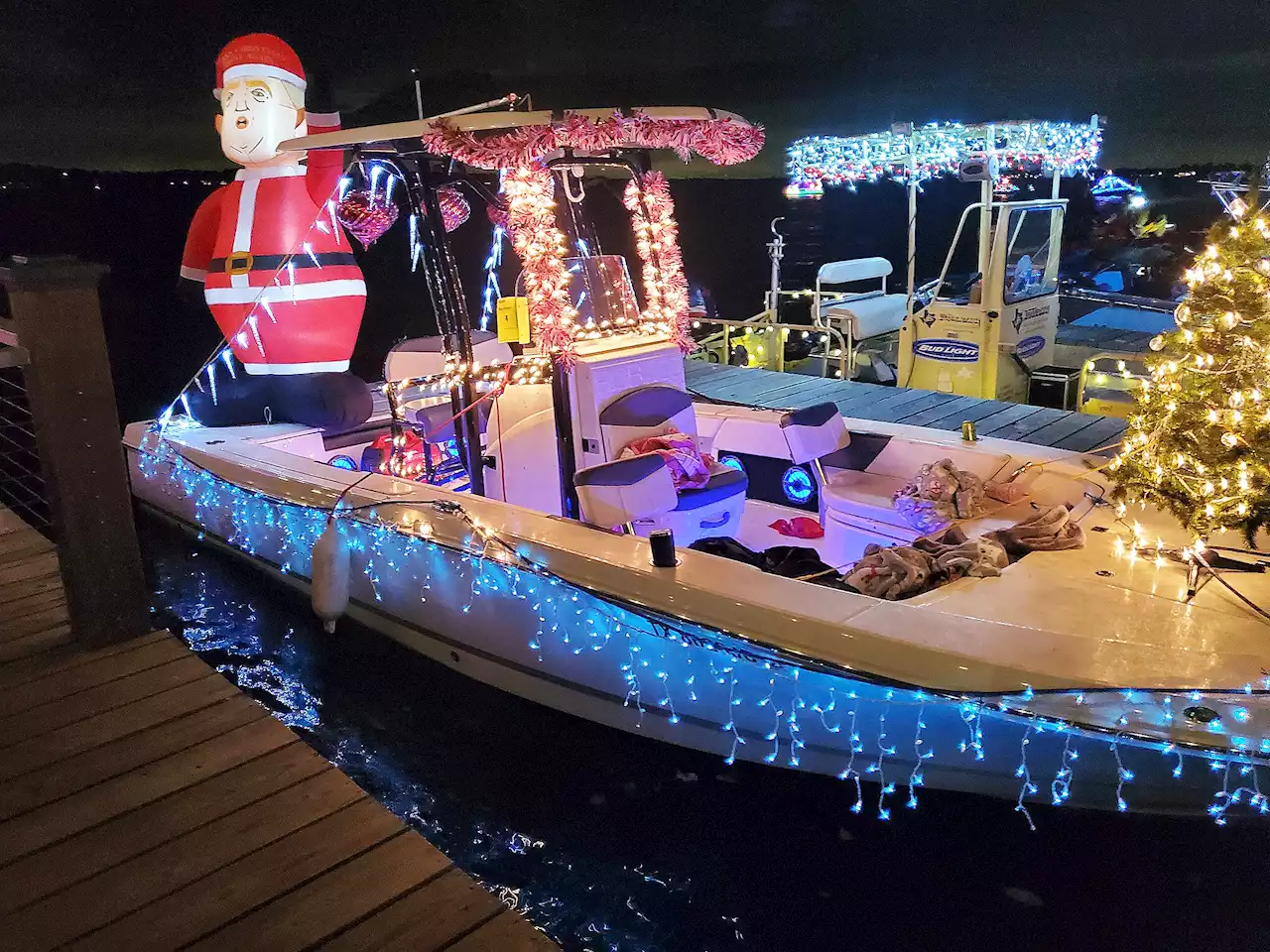 Santa trades his sleigh for a boat at Saturday's Lake Houston Christmas Boat Parade