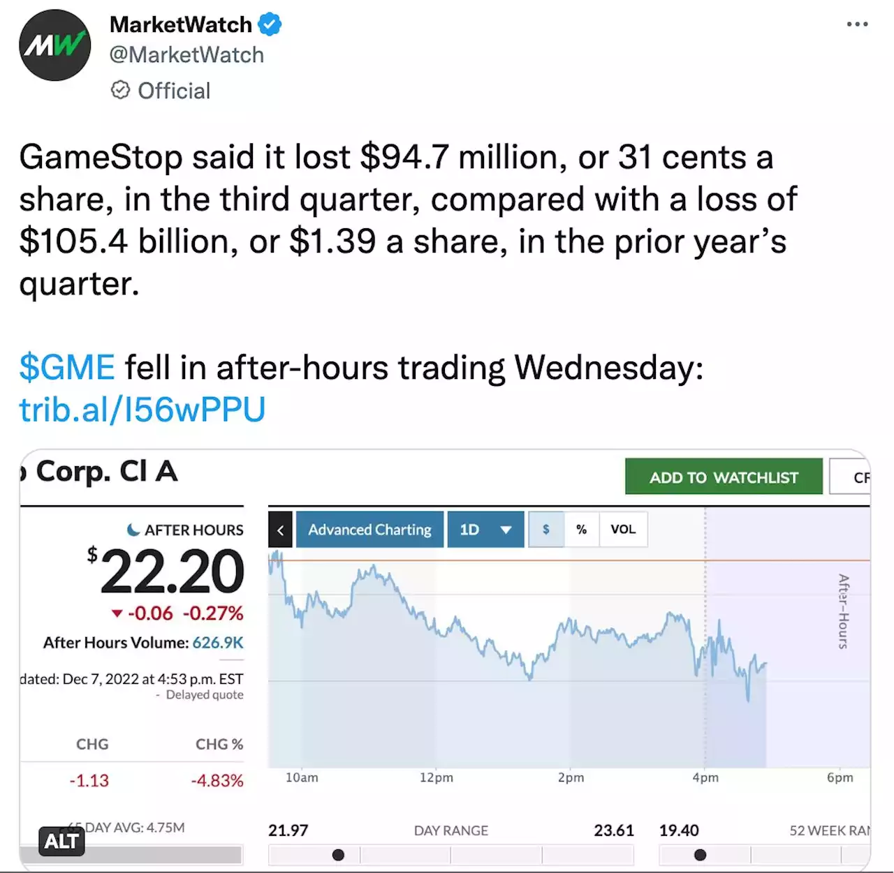 GameStop stock falls on worse-than-expected quarterly loss, revenue decline