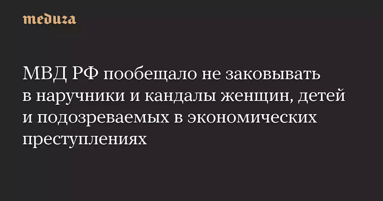 МВД РФ пообещало не заковывать в наручники и кандалы женщин, детей и подозреваемых в экономических преступлениях — Meduza