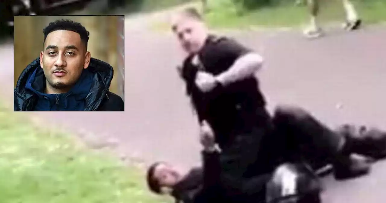 'Please, I can't breath': Moment innocent man is tackled to the ground by police