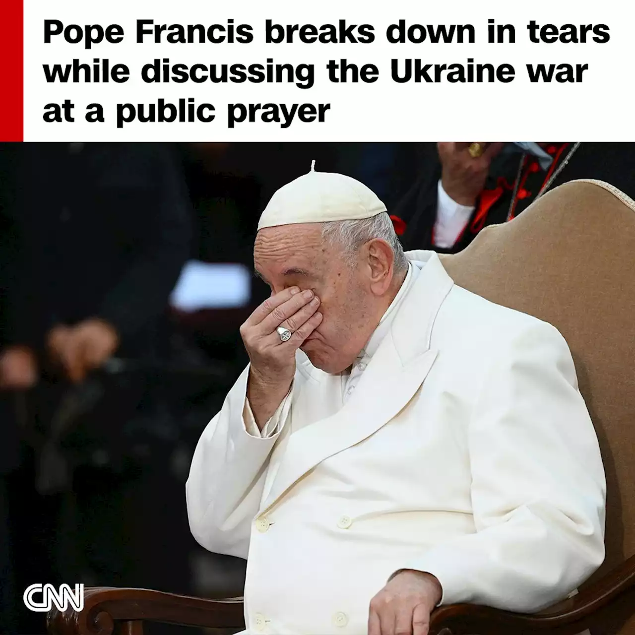 Pope Francis breaks down in tears while discussing the Ukraine war at a public prayer