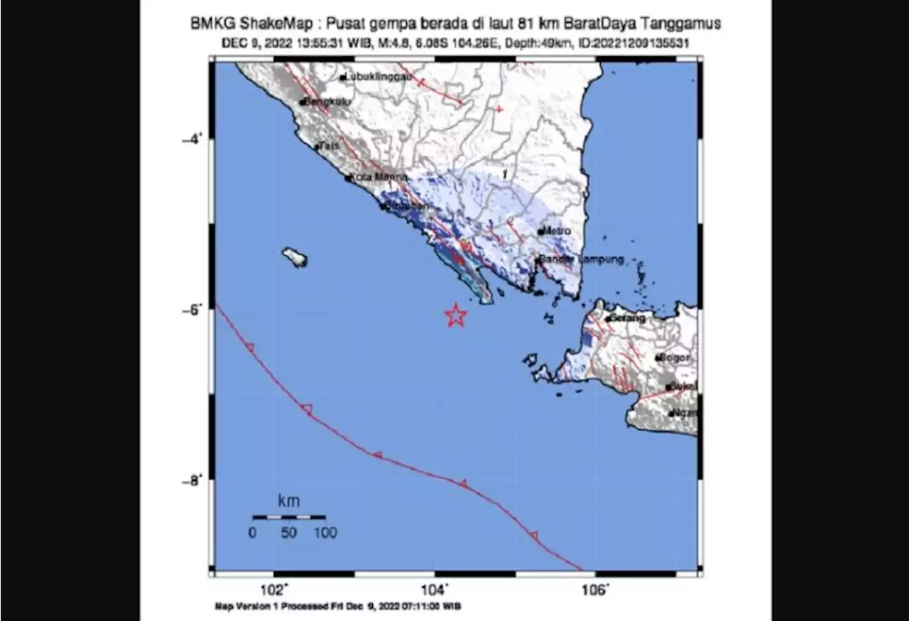 Gempa Terkini Bermagnitudo 4,8 Guncang Tanggamus