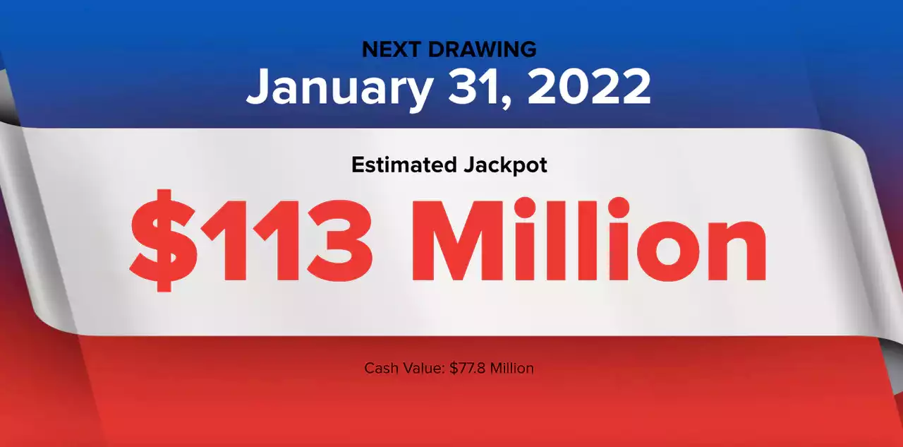 Powerball winning numbers for Monday, Jan. 31, 2022; jackpot $113 million