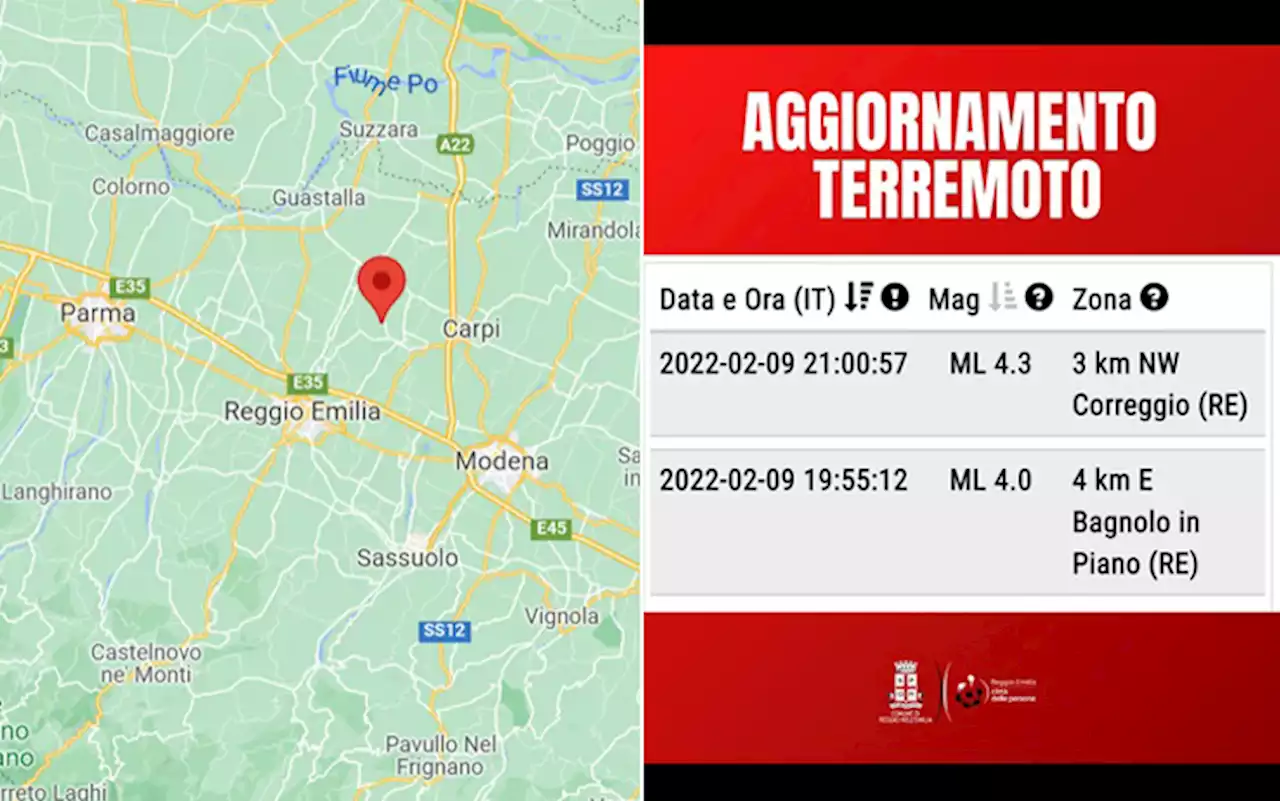 Terremoto a Reggio Emilia, due forti scosse: gente in strada